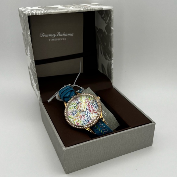 NIB Tommy Bahama Swarovski Collaboration Rose Gold Floral Double Wrap Watch - Picture 8 of 12